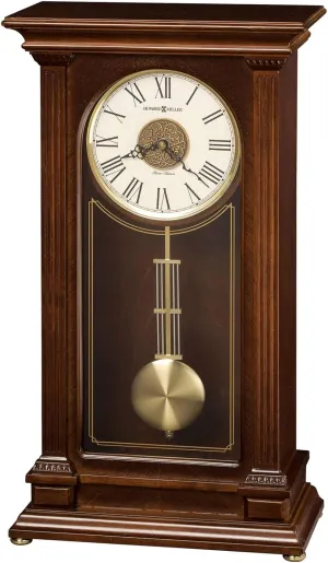 Howard Miller Hillsdale II Mantle Clock, Roman Numerals Analog Display Teak Wood Veneer Pendulum Clocks with Wood Finishing for Home Decor, Office & Living Room, Triple-Chime Quartz Movement