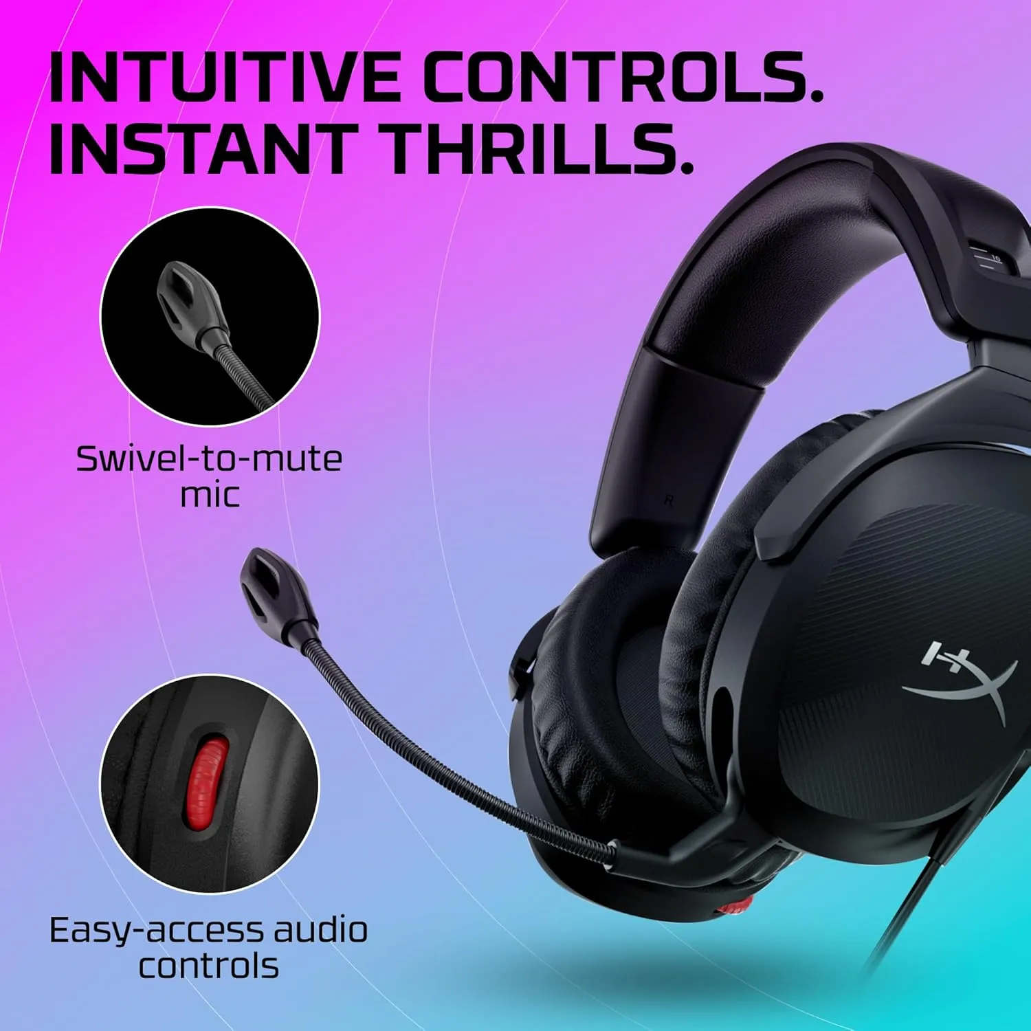 HyperX Cloud Stinger 2 – Gaming Headset, DTS Headphone:X Spatial Audio, Lightweight Over-Ear Headset with mic, Swivel-to-Mute Function, 50mm Drivers, PC Compatible, Black