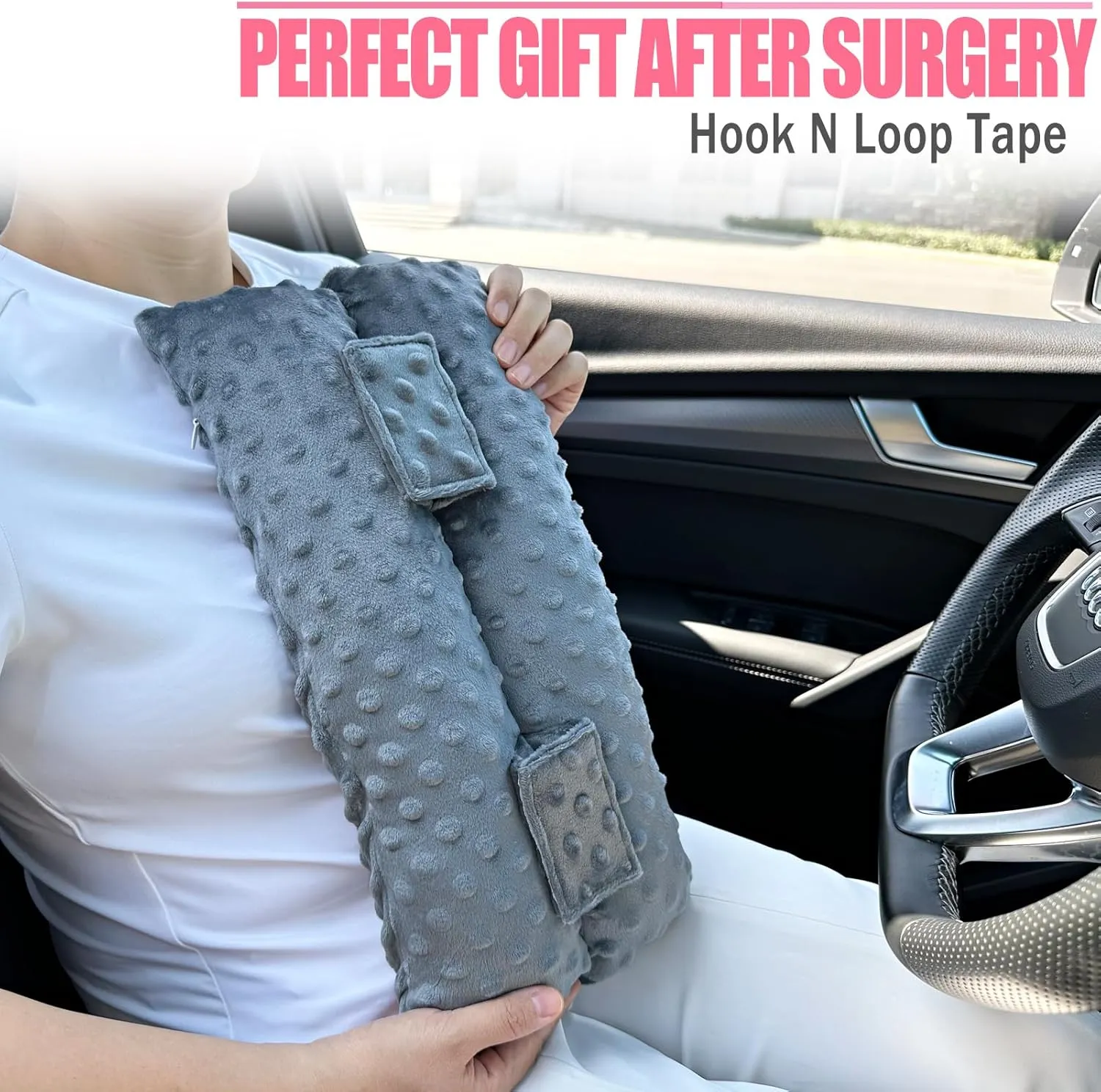 Hysterectomy Seatbelt Pillow Hysterectomy Recovery Must Haves Post Surgery Abdominal Pillows with Ice/Hot Pocket for Tummy Tuck C-Section Recovery Gifts Minky Dot Dark Gray
