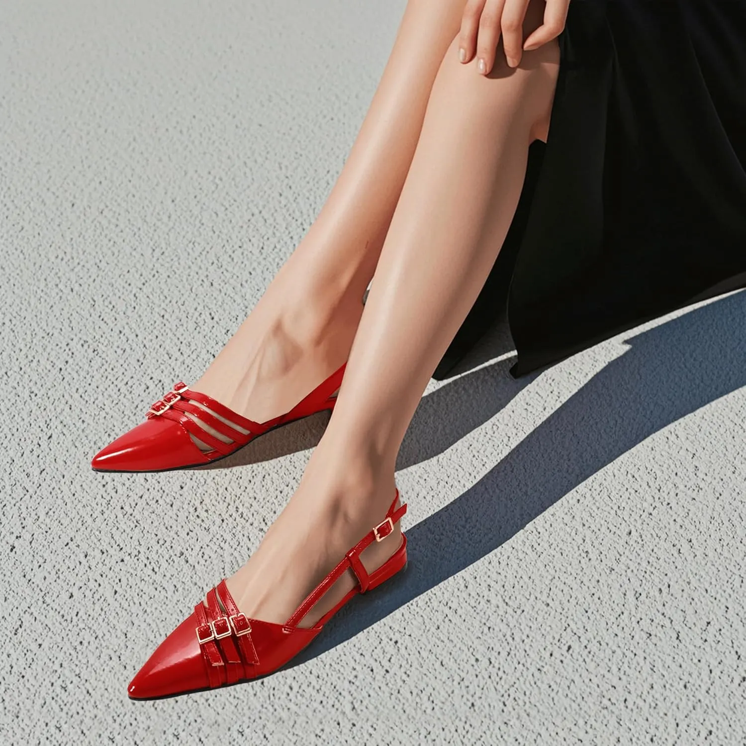 IDIFU Slingback Flats for Women Pointed Toe Ballet Flats Shoes Women Dressy Comfortable Casual Flat Dress Shoes for Women Office Work Wedding Bridal Cute Fashion Slip on Buckle Flats