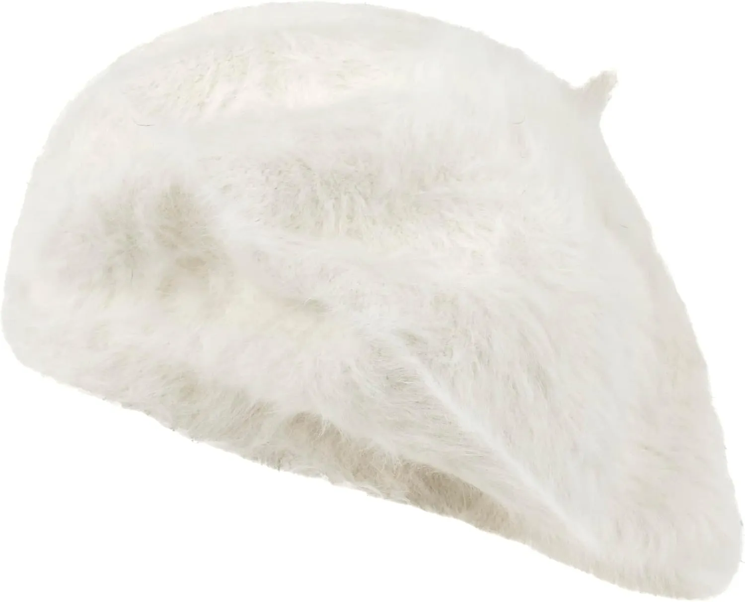 ililily Solid Color Angora French Beret Furry Artist Flat Winter Hat