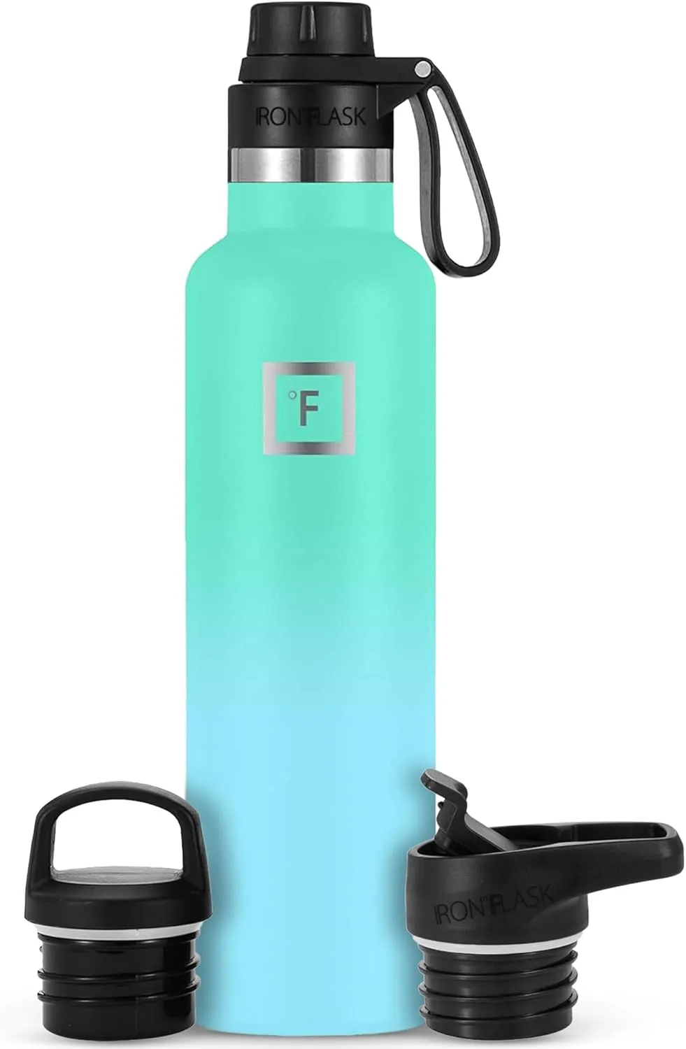 IRON °FLASK Camping & Hiking Hydration Canteens - 3 Lids (Narrow Spout Lid) Leak Proof Vacuum Insulated Stainless Steel - Hot & Cold Double Walled Sports Water Bottle - Sky, 24 Oz