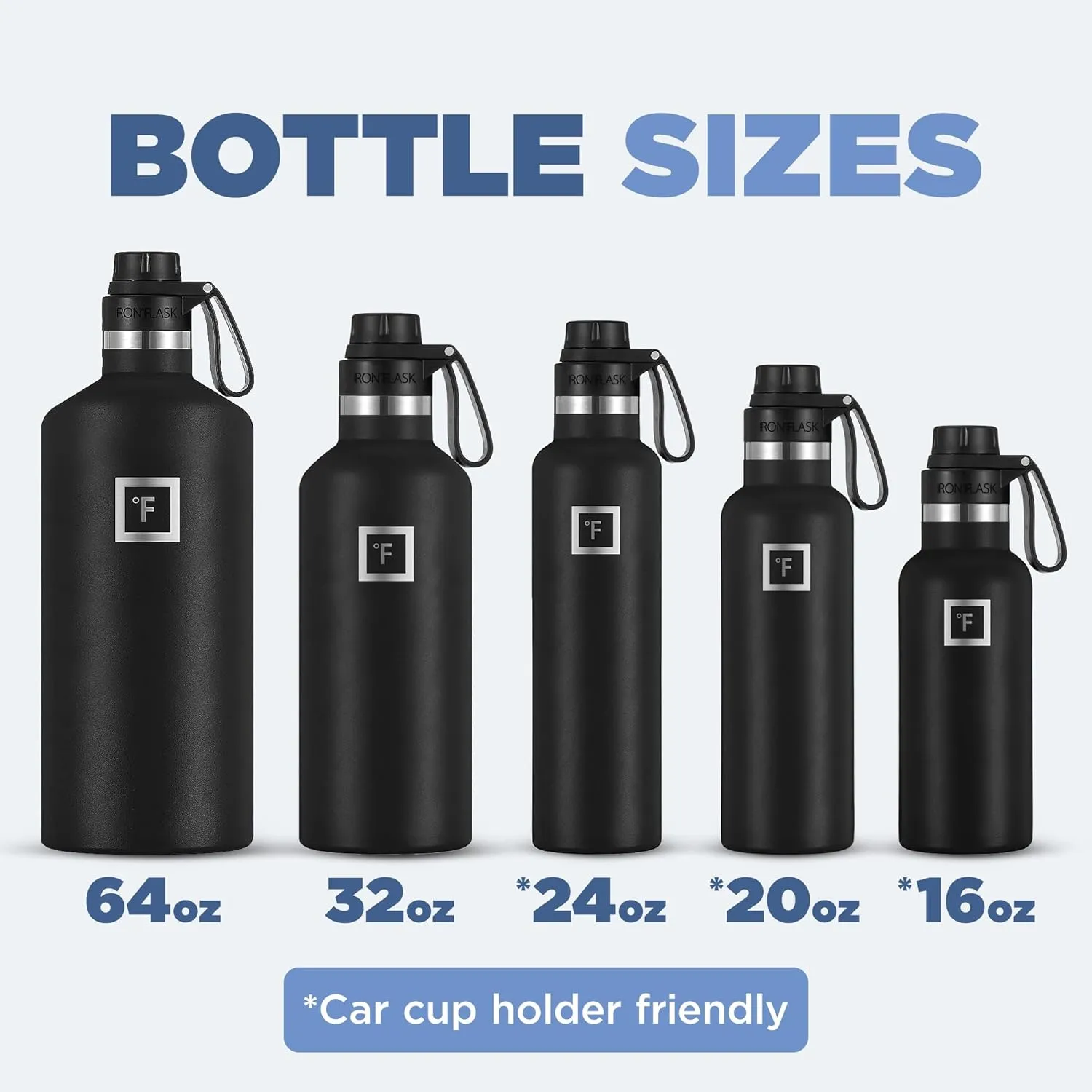 IRON °FLASK Camping & Hiking Hydration Canteens - 3 Lids (Narrow Spout Lid) Leak Proof Vacuum Insulated Stainless Steel - Hot & Cold Double Walled Sports Water Bottle - Sky, 24 Oz