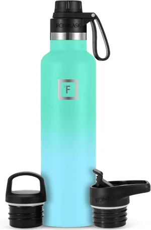 IRON °FLASK Camping & Hiking Hydration Canteens - 3 Lids (Narrow Spout Lid) Leak Proof Vacuum Insulated Stainless Steel - Hot & Cold Double Walled Sports Water Bottle - Sky, 24 Oz