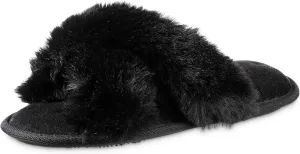 isotoner Women's Fuzzy Slipper, Cozy Open Toe Flip-Flop with a Furry Cross Band and Plush Fluffy Terry Cushion