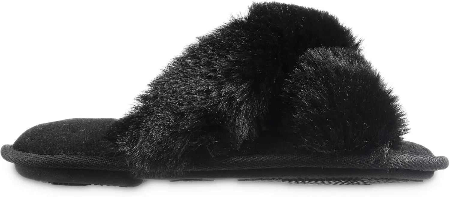 isotoner Women's Fuzzy Slipper, Cozy Open Toe Flip-Flop with a Furry Cross Band and Plush Fluffy Terry Cushion