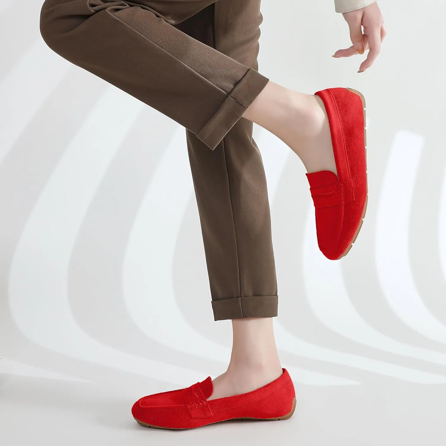 JBB Suede Drving Loafers for Women Comfortable Dressy Slip on Moccasins Penny Shoes