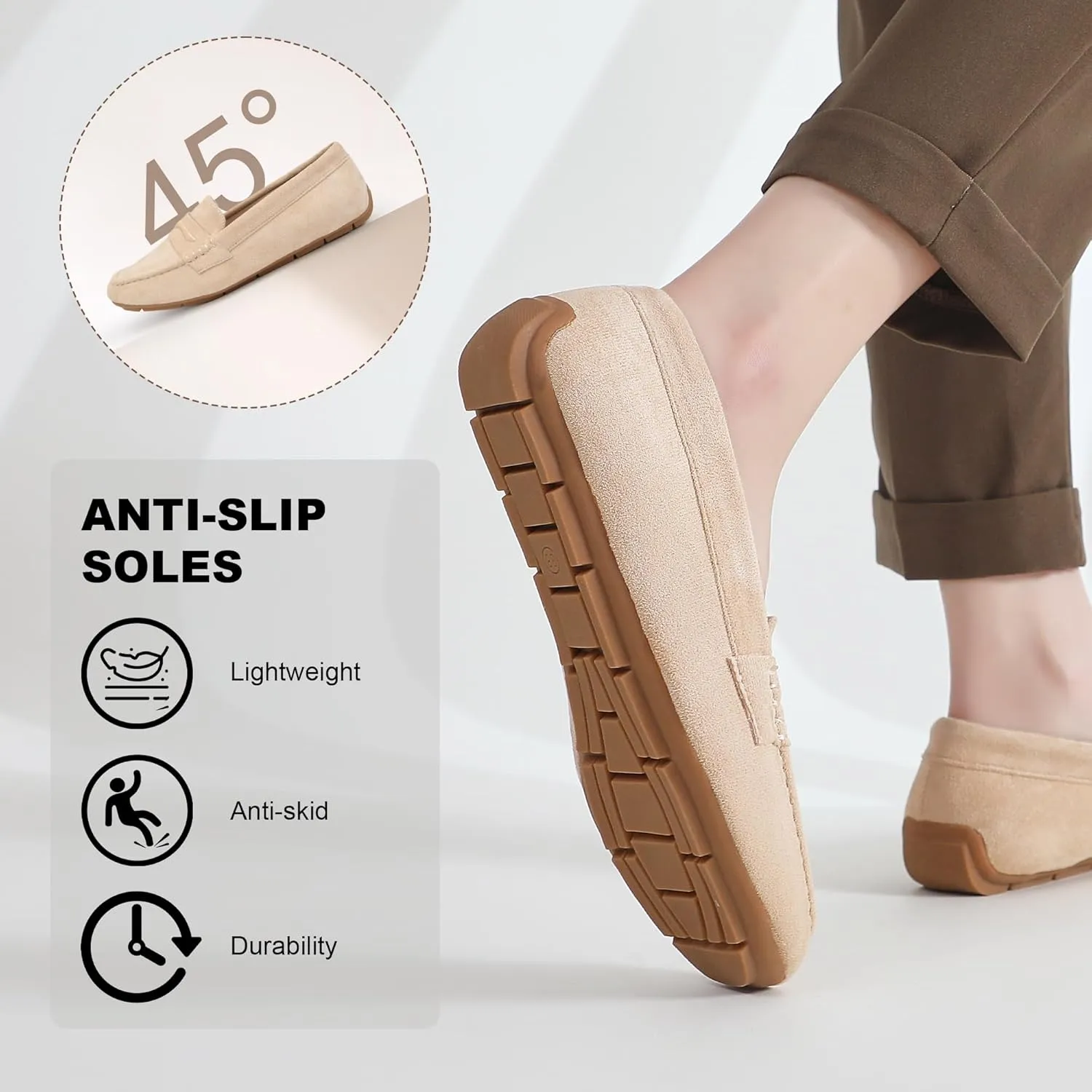 JBB Suede Drving Loafers for Women Comfortable Dressy Slip on Moccasins Penny Shoes