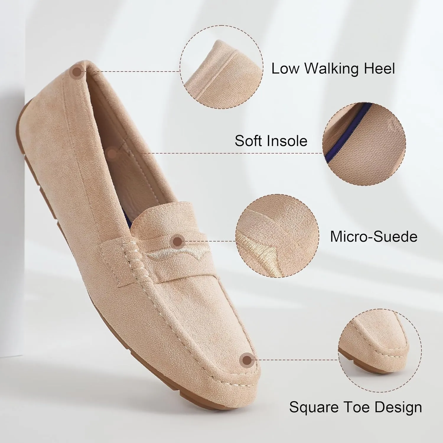 JBB Suede Drving Loafers for Women Comfortable Dressy Slip on Moccasins Penny Shoes