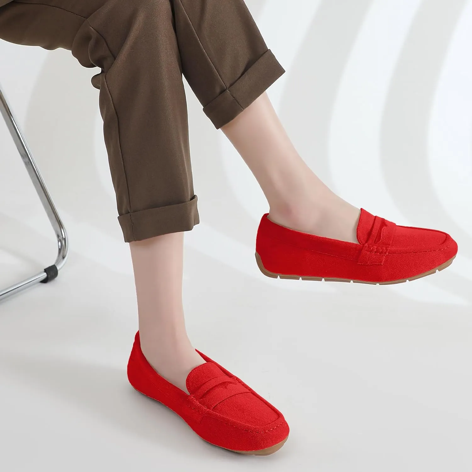 JBB Suede Drving Loafers for Women Comfortable Dressy Slip on Moccasins Penny Shoes