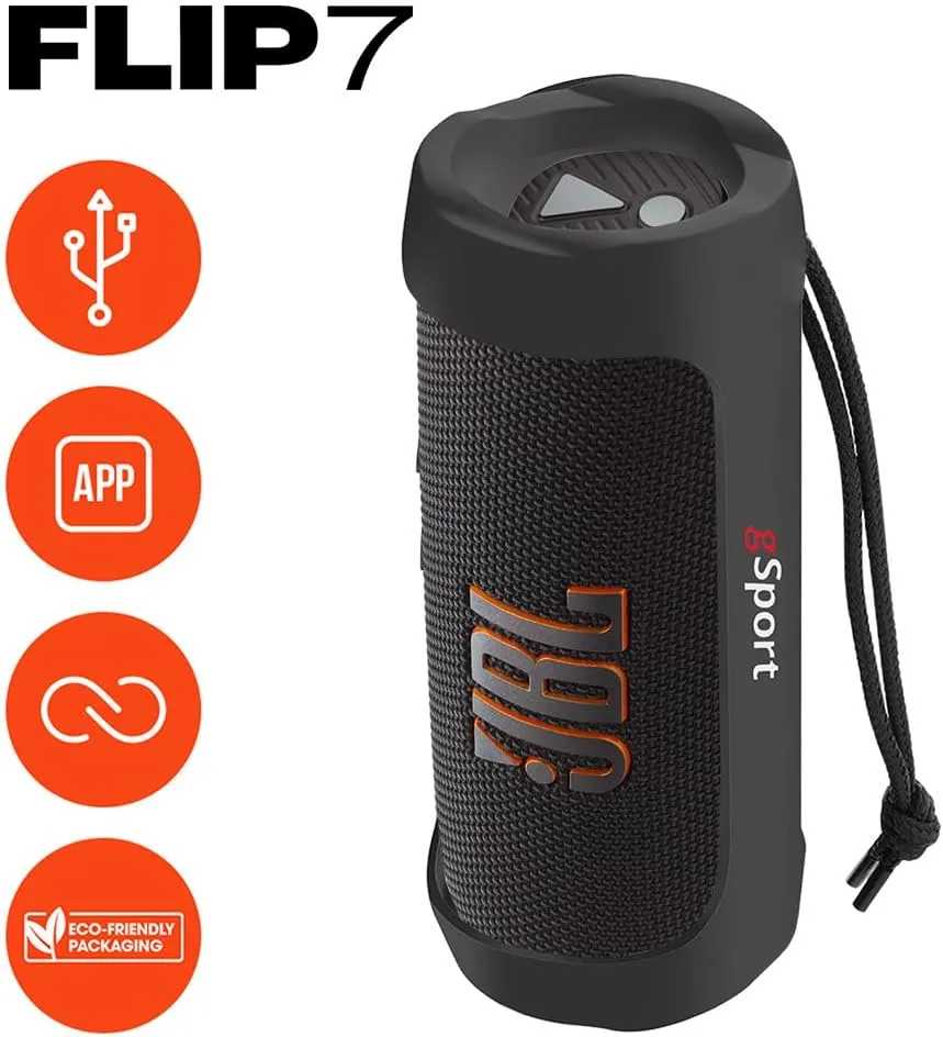 JBL FLIP 7 Waterproof Portable Speaker Bundle with gSport Silicone Sleeve (Black)