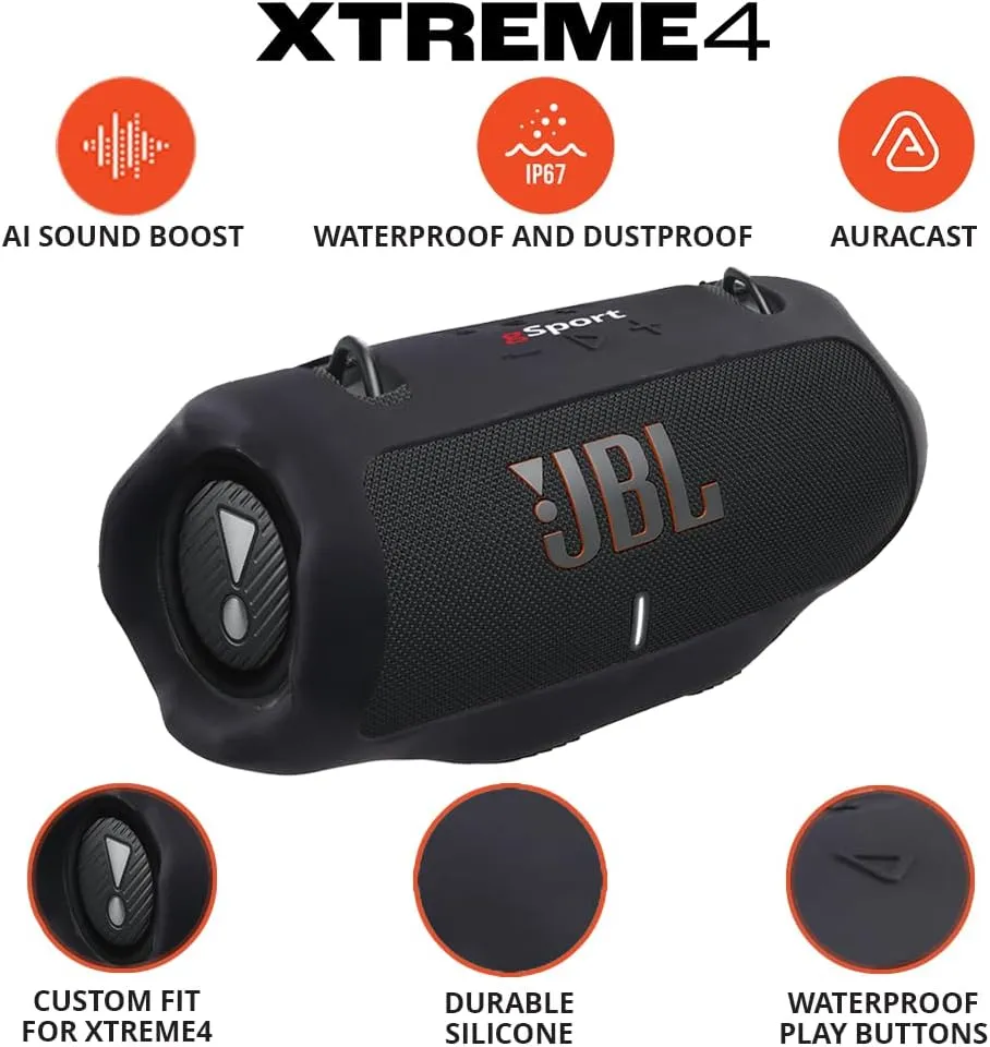 JBL Xtreme 4 Bluetooth Speaker Bundle with Shoulder Strap and gSport Silicone Sleeve (Black)