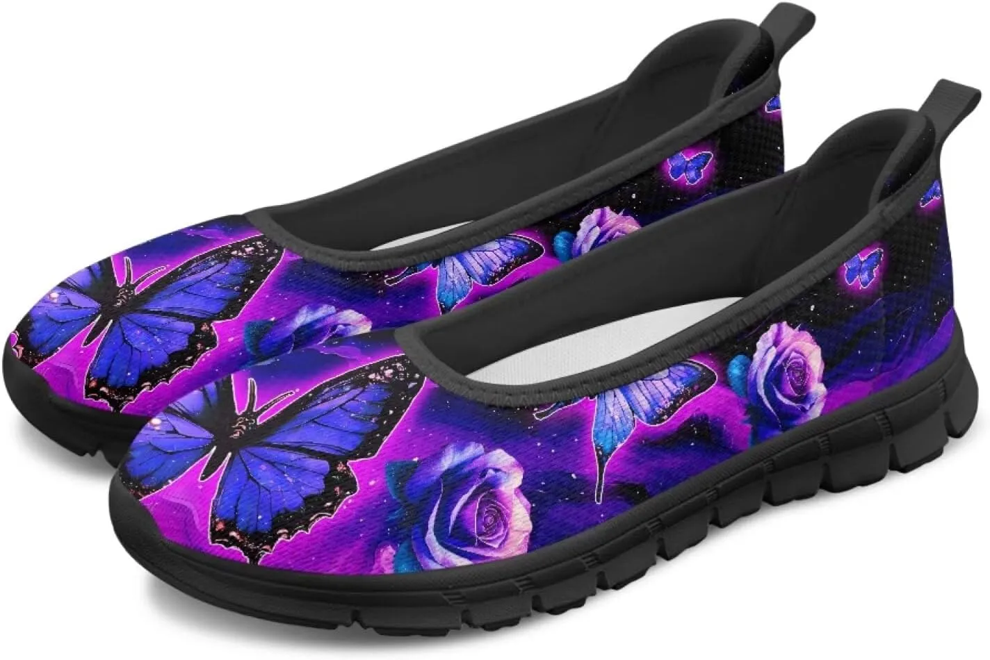 Jeiento Butterfly Shoes for Women Casual Slip-On Loafers Mesh Breathable Road Running Shoes Adult Sneakers