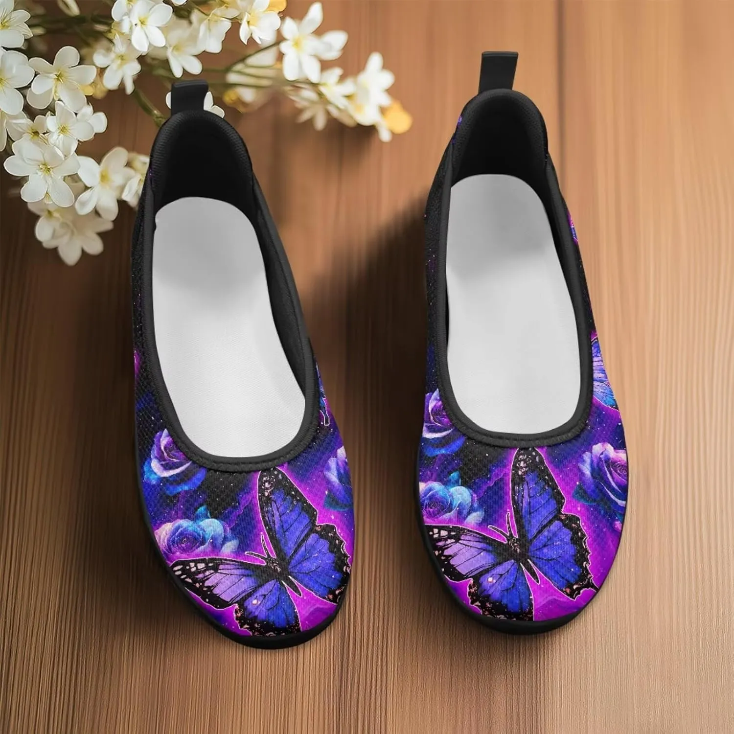 Jeiento Butterfly Shoes for Women Casual Slip-On Loafers Mesh Breathable Road Running Shoes Adult Sneakers