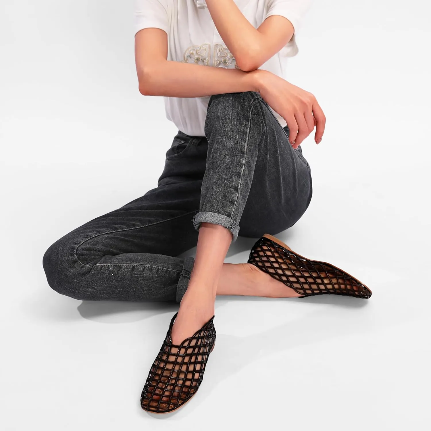 Jelly Mesh Ballet Flats - Comfortable Clear Jelly Shoes, Adult Women's Closed Toe Flats Sandals