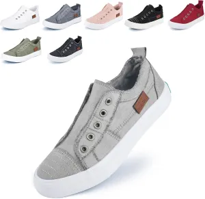 JENN ARDOR Womens Fall Slip On Fashion Sneakers No Laces Comfortable Casual Low Canvas Sneakers Flats Walking Shoes