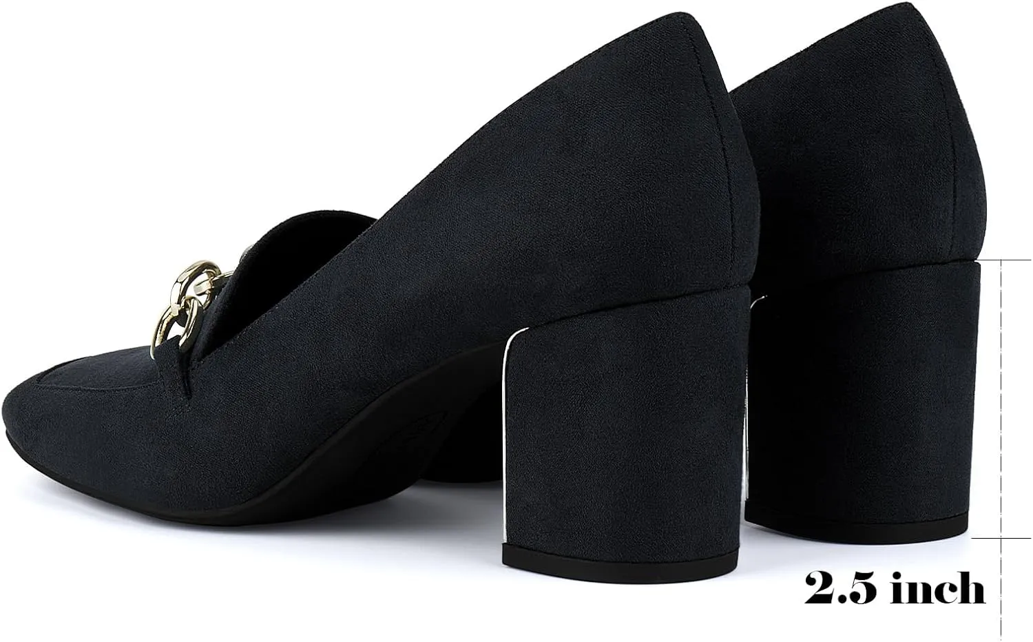 JENN ARDOR Women's Heeled Loafers - Block Heels, Closed Toe, Slip On, 2.5 Inch Mid Heel, Dress & Casual Shoes with Chain