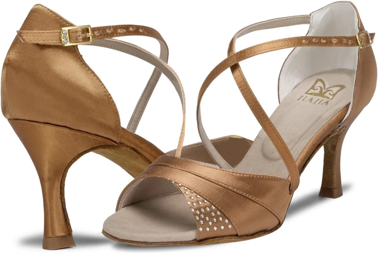 JIAJIA 20522 Women's Satin Sandals Flared Heel Latin Salsa Performance Dance Shoes