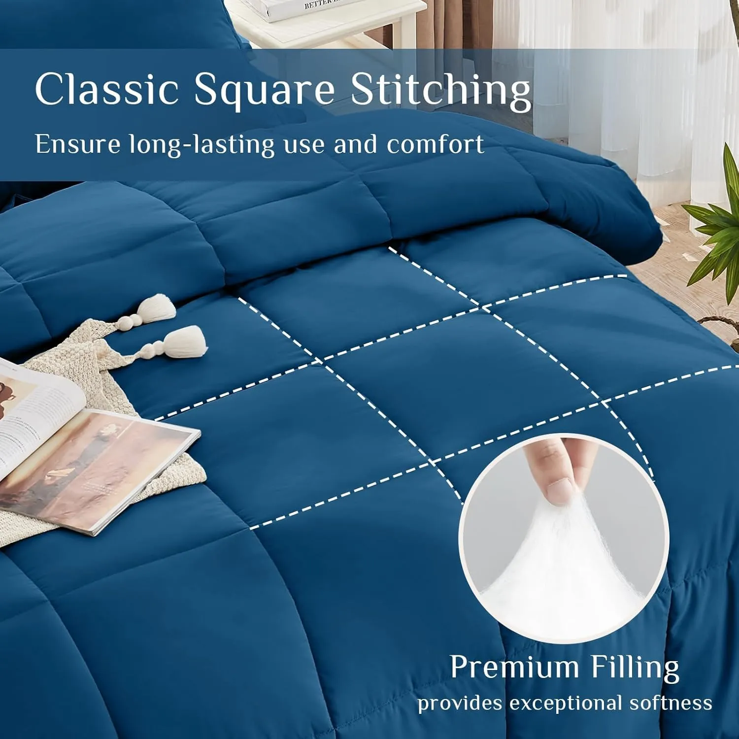 JOLLYVOGUE Queen Comforter Set, Ultra-Soft Queen Size Comforter Sets, 7-Piece Bed in a Bag, Goose Down Alternative, Oeko-TEX Certified, Sheets & Pillowcases, Teal