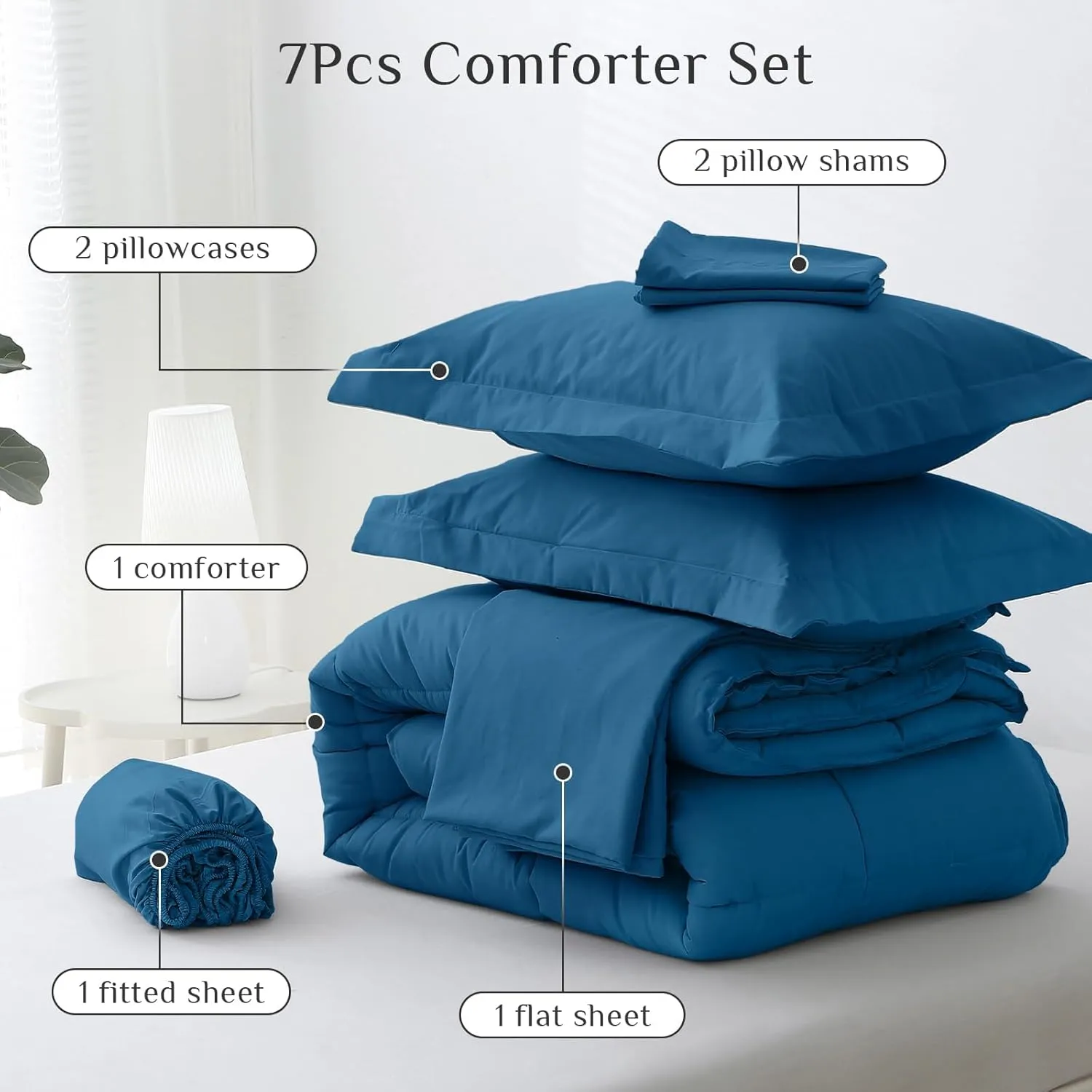 JOLLYVOGUE Queen Comforter Set, Ultra-Soft Queen Size Comforter Sets, 7-Piece Bed in a Bag, Goose Down Alternative, Oeko-TEX Certified, Sheets & Pillowcases, Teal