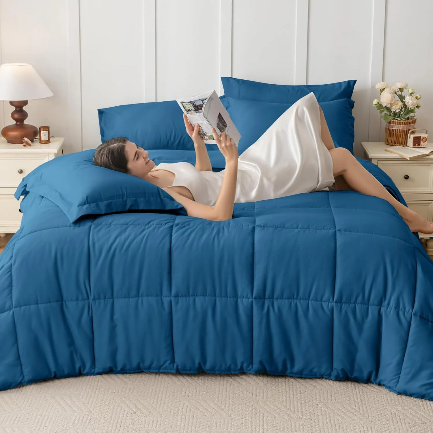 JOLLYVOGUE Queen Comforter Set, Ultra-Soft Queen Size Comforter Sets, 7-Piece Bed in a Bag, Goose Down Alternative, Oeko-TEX Certified, Sheets & Pillowcases, Teal