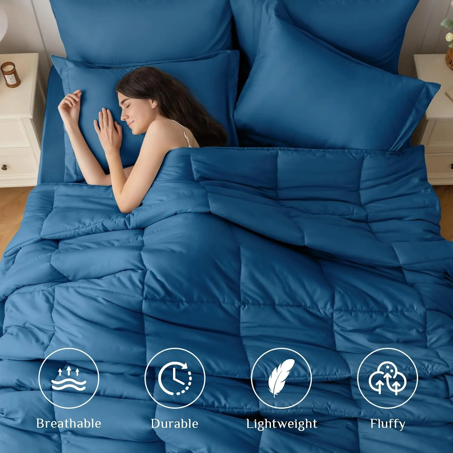 JOLLYVOGUE Queen Comforter Set, Ultra-Soft Queen Size Comforter Sets, 7-Piece Bed in a Bag, Goose Down Alternative, Oeko-TEX Certified, Sheets & Pillowcases, Teal