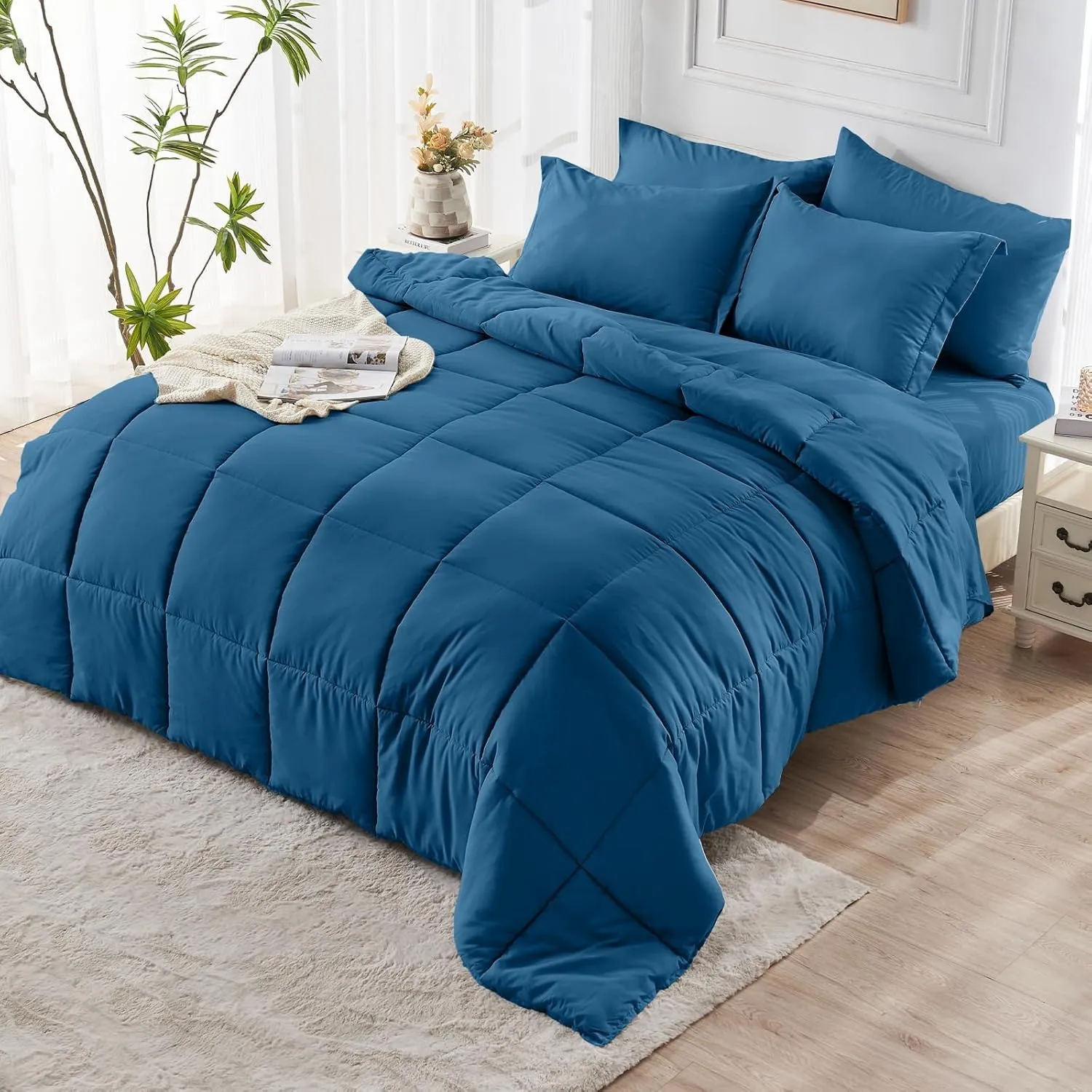 JOLLYVOGUE Queen Comforter Set, Ultra-Soft Queen Size Comforter Sets, 7-Piece Bed in a Bag, Goose Down Alternative, Oeko-TEX Certified, Sheets & Pillowcases, Teal