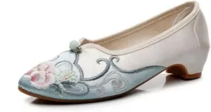 JYHBHMZG Women Spring Embroidered Dress Shoes Ethnic Retro Dance Pumps Pointed Toe Slip On Fabric Shoe for Ladies Heels