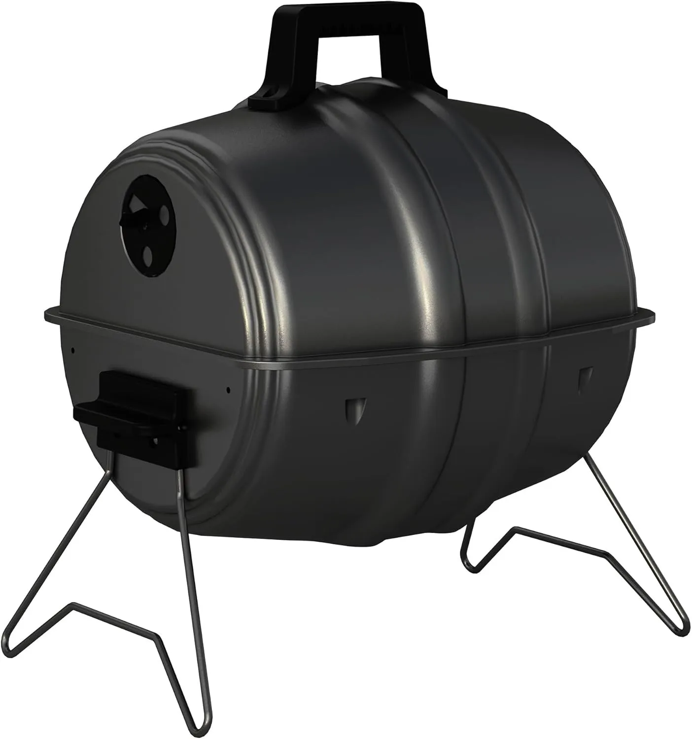 Keg A Que Charcoal BBQ Grill, Portable Outdoor Barbecue with Durable Powder Coated Hood and Bowl, 186 Square Inch Cooking Area, Black