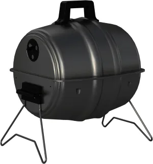 Keg A Que Charcoal BBQ Grill, Portable Outdoor Barbecue with Durable Powder Coated Hood and Bowl, 186 Square Inch Cooking Area, Black