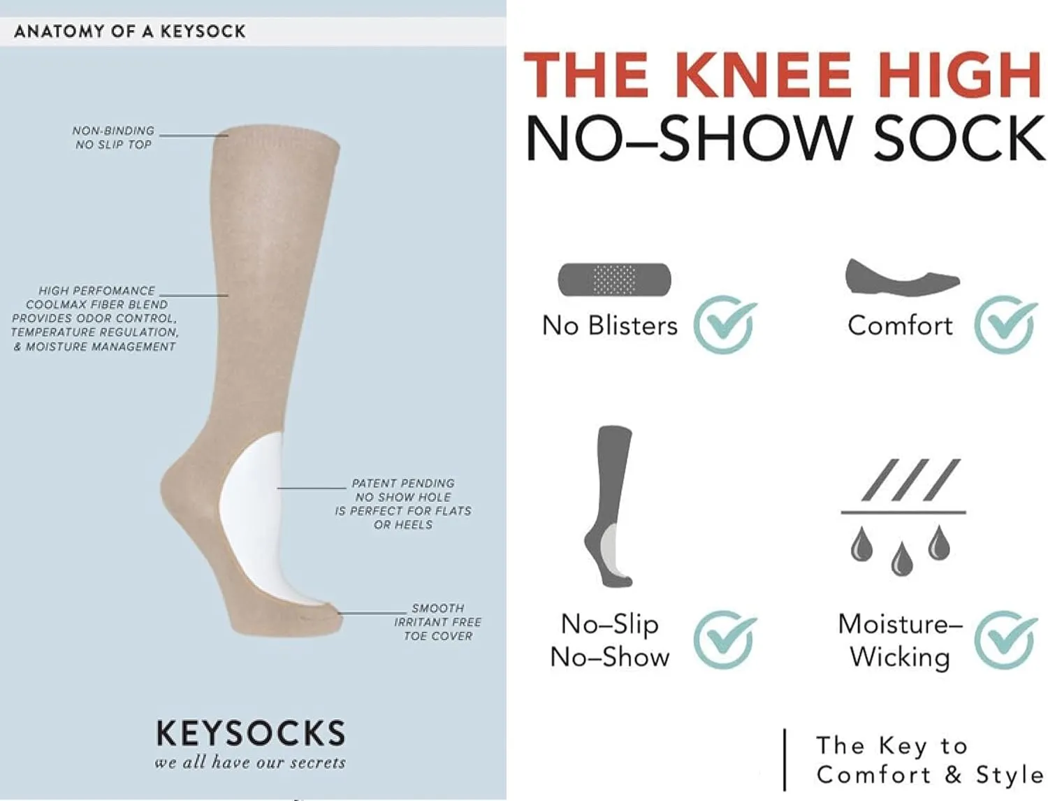 KEYSOCKS Weekend No Show Knee High Socks, Comfortable Sidekick for Casual Fun