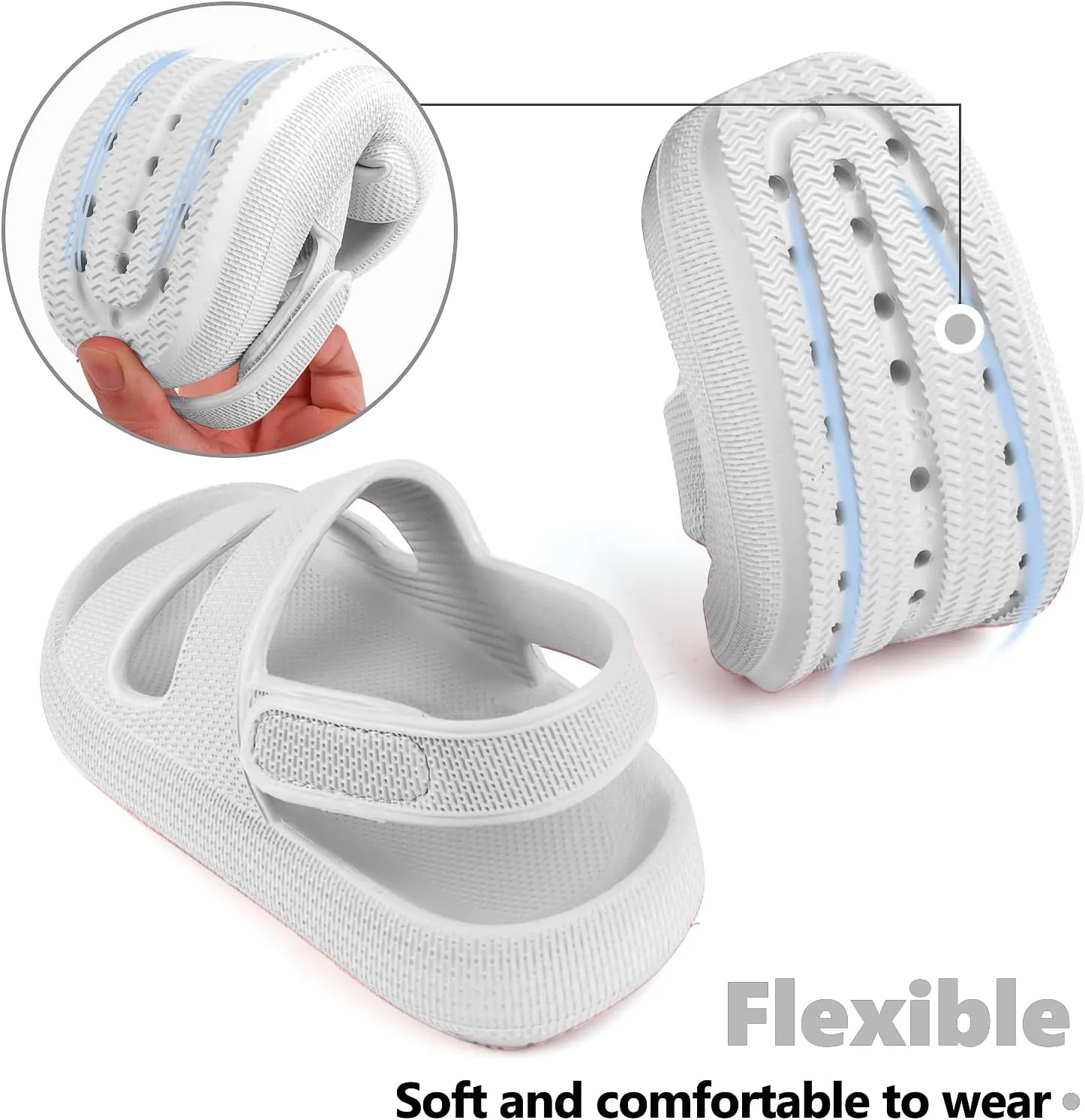 Kids Cloud Sandals丨Boys Girls Slide Sandals丨Unisex-Child EVA Thick Sole Water Sandals with Adjustable Backstrap丨Double Strap Summer Shoes