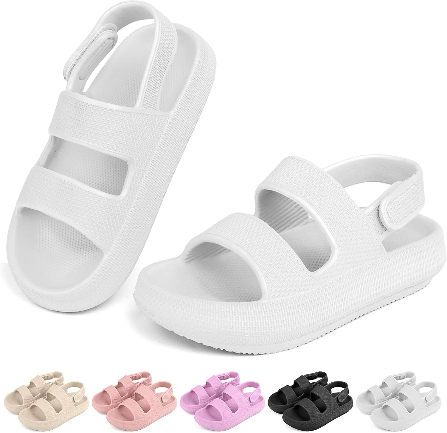 Kids Cloud Sandals丨Boys Girls Slide Sandals丨Unisex-Child EVA Thick Sole Water Sandals with Adjustable Backstrap丨Double Strap Summer Shoes