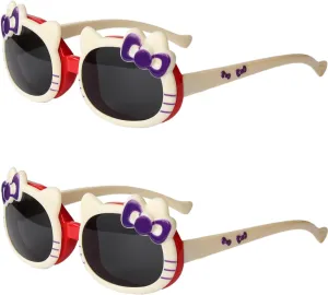 Kids Sunglasses Girls,Hello Cute Cat Girl Sunglass,Bow Ribbon Sunglasses for Girls kids,Secure Fit,UV Protection