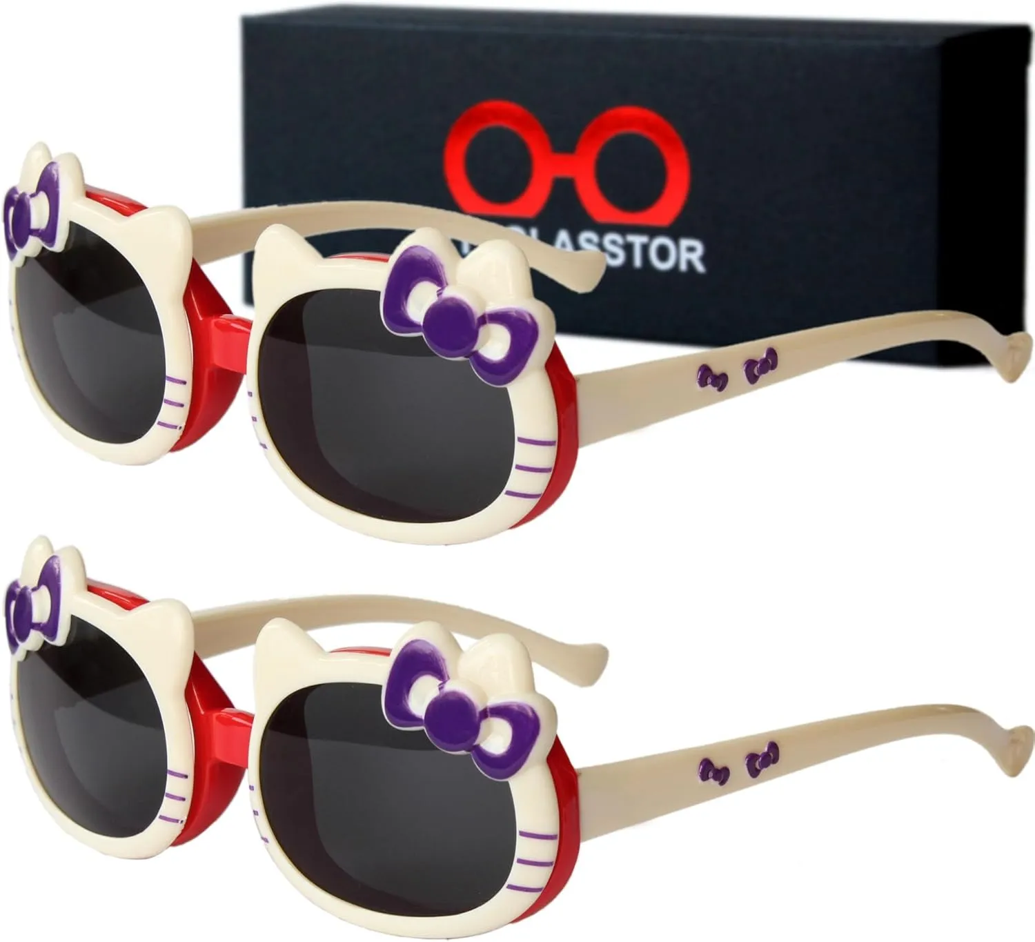 Kids Sunglasses Girls,Hello Cute Cat Girl Sunglass,Bow Ribbon Sunglasses for Girls kids,Secure Fit,UV Protection