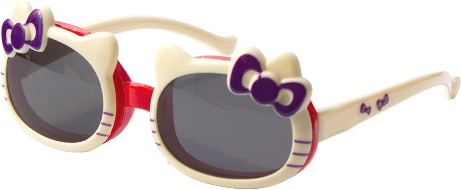 Kids Sunglasses Girls,Hello Cute Cat Girl Sunglass,Bow Ribbon Sunglasses for Girls kids,Secure Fit,UV Protection