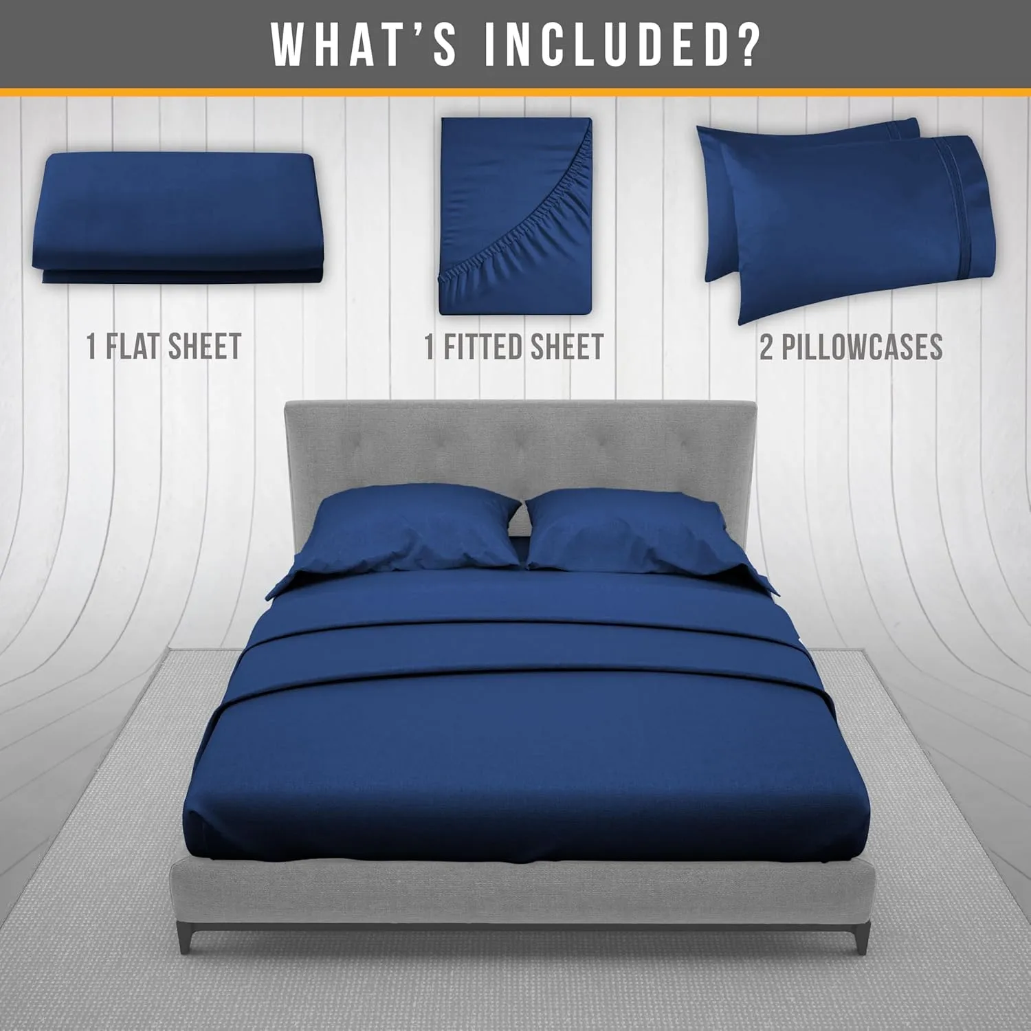 King Size Sheets Set Cooling - Luxury Hotel Sheets - Soft Bed Sheets with Elastic Corner Straps - Deep Pockets Microfiber Bedsheet - Bedding Sheets & Pillowcases - 4 PC (King, Navy Blue)