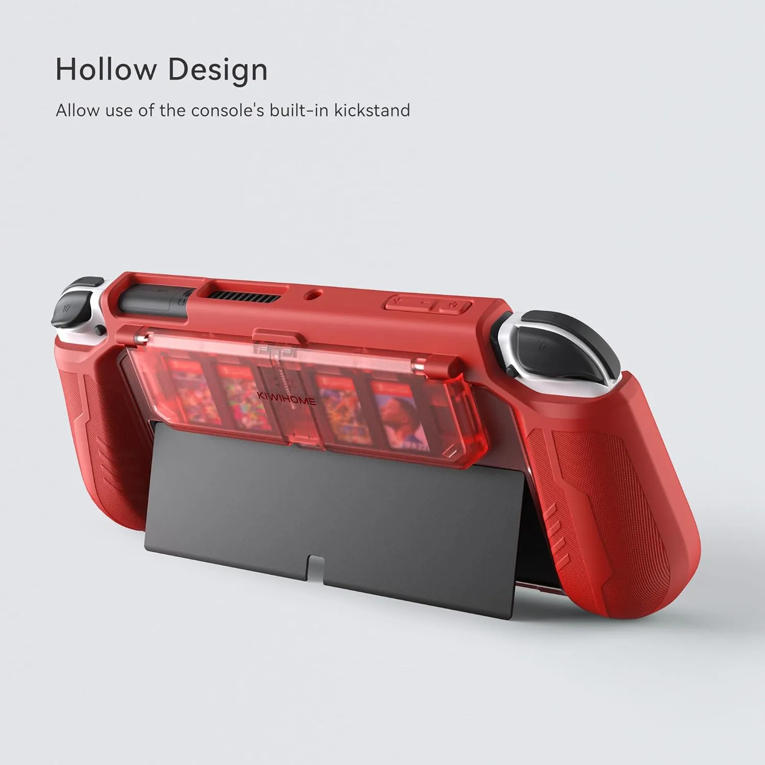 KIWIHOME Dockable Case for Nintendo Switch OLED 2021 with 4 Flip Game Storage Slots, TPU Grip Portable Protective Case Cover Accessories Compatible with 7 Inch and Joy-Con Controller, Red