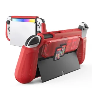 KIWIHOME Dockable Case for Nintendo Switch OLED 2021 with 4 Flip Game Storage Slots, TPU Grip Portable Protective Case Cover Accessories Compatible with 7 Inch and Joy-Con Controller, Red
