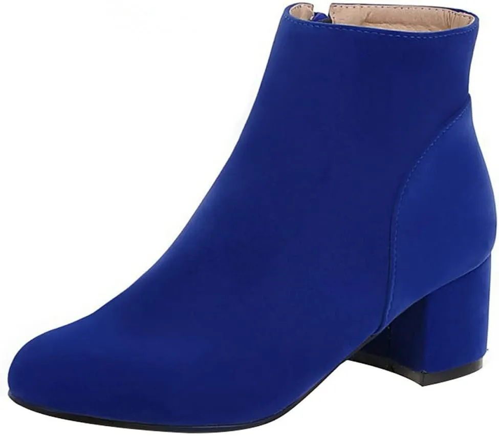 KOKOMOMO Womens Round Toe Chunky Heeled Boots Zip Up Ankle Booties