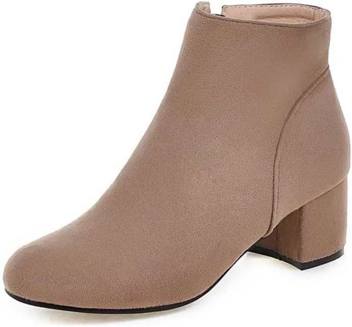KOKOMOMO Womens Round Toe Chunky Heeled Boots Zip Up Ankle Booties