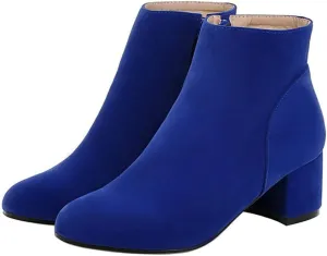 KOKOMOMO Womens Round Toe Chunky Heeled Boots Zip Up Ankle Booties