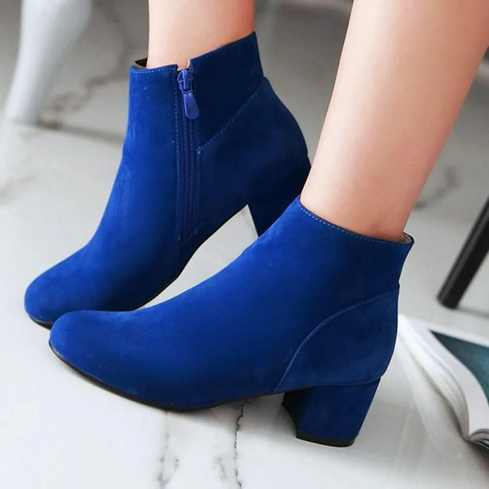 KOKOMOMO Womens Round Toe Chunky Heeled Boots Zip Up Ankle Booties