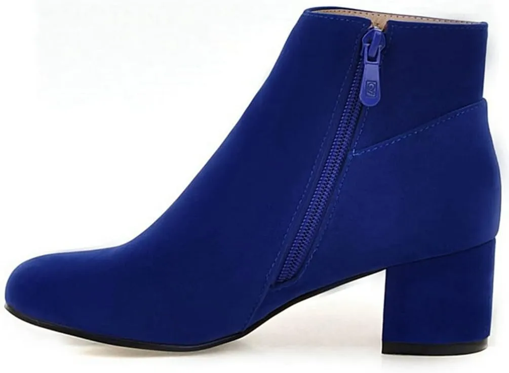 KOKOMOMO Womens Round Toe Chunky Heeled Boots Zip Up Ankle Booties