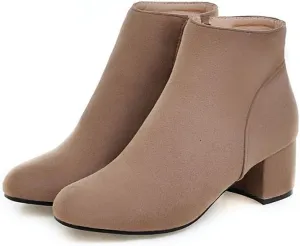 KOKOMOMO Womens Round Toe Chunky Heeled Boots Zip Up Ankle Booties