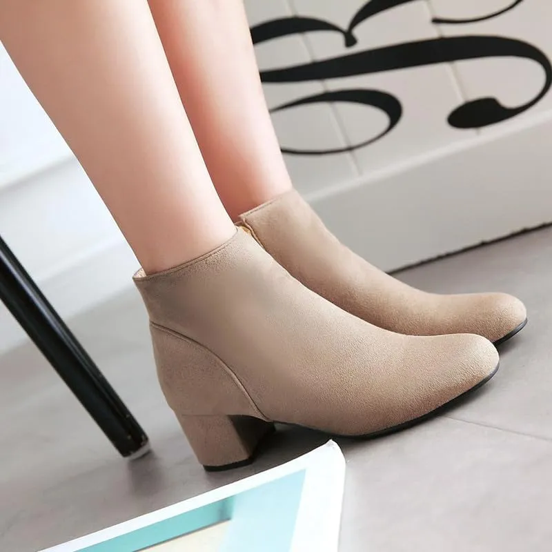 KOKOMOMO Womens Round Toe Chunky Heeled Boots Zip Up Ankle Booties