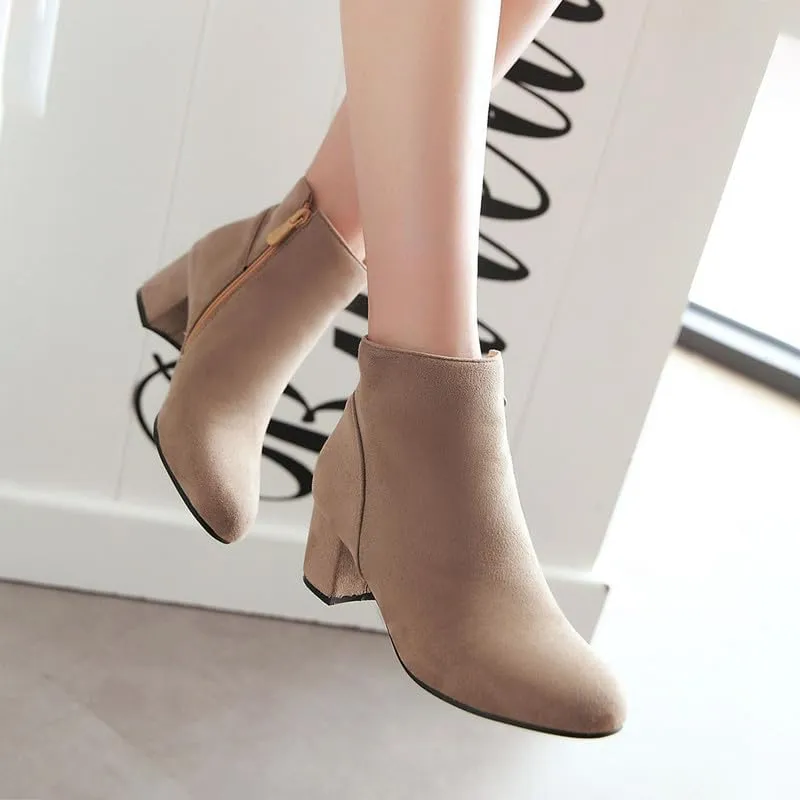 KOKOMOMO Womens Round Toe Chunky Heeled Boots Zip Up Ankle Booties