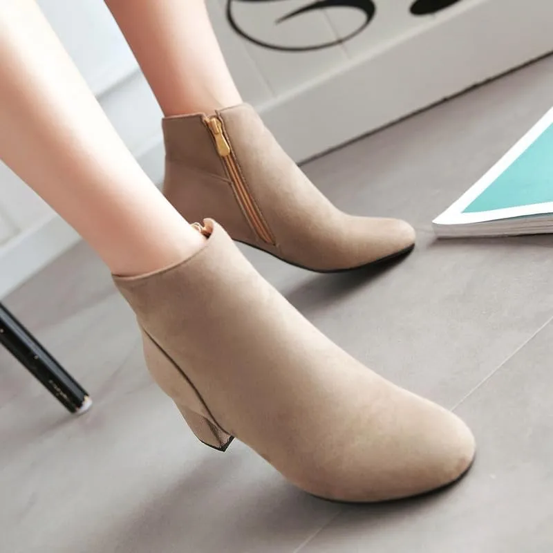 KOKOMOMO Womens Round Toe Chunky Heeled Boots Zip Up Ankle Booties
