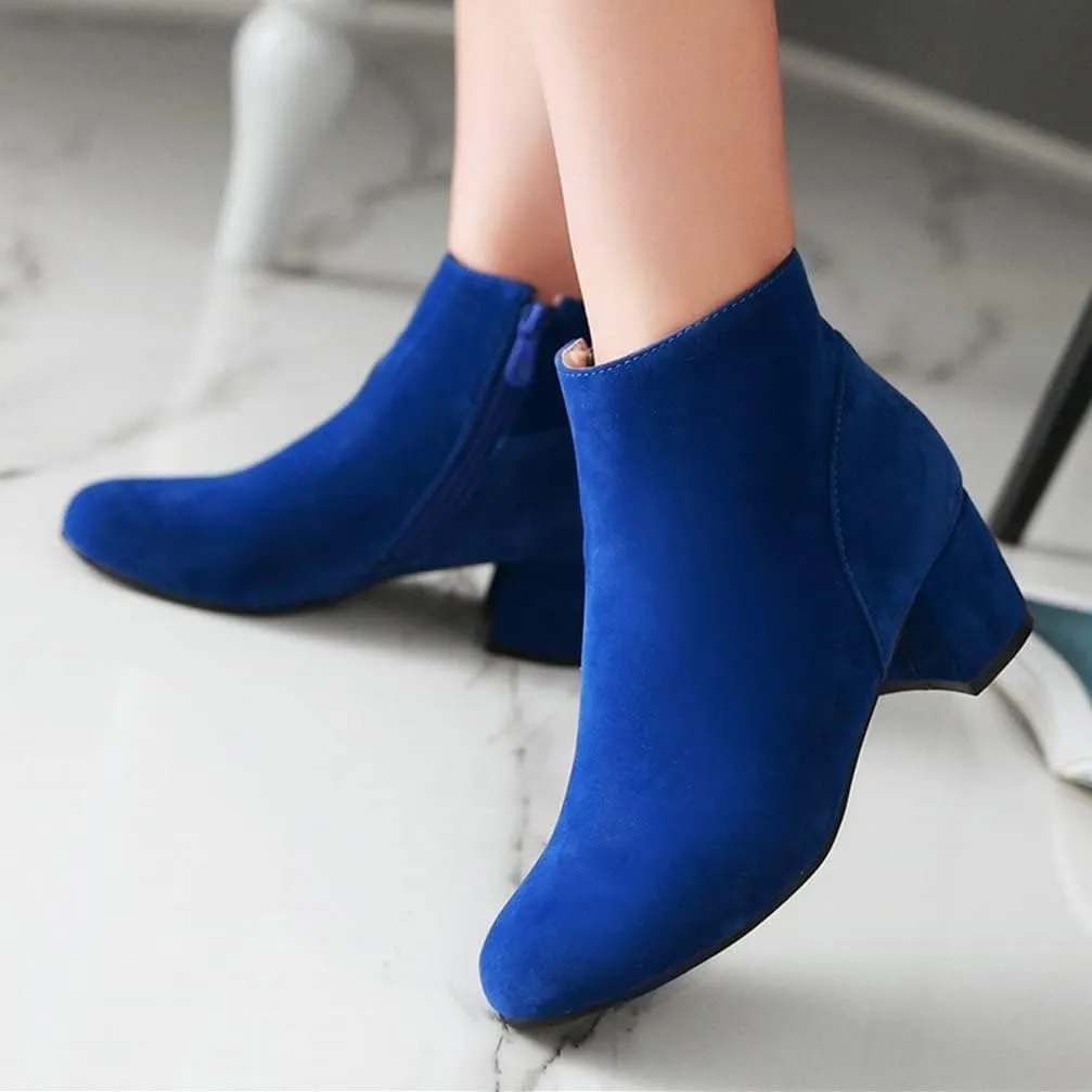 KOKOMOMO Womens Round Toe Chunky Heeled Boots Zip Up Ankle Booties