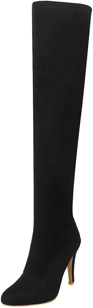 KOKOMOMO Womens Sexy Stiletto Thigh High Over The Knee High Heel Pointed Toe Stretch Boots